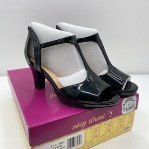 EASY STREET Womens Black Patent Flash Open Sandals Shoes 6.5 WW